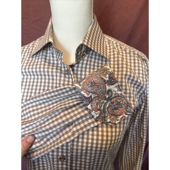 Jared Lang Madrird Gingham Paisley Button Down Medium - Picture 5 of 10